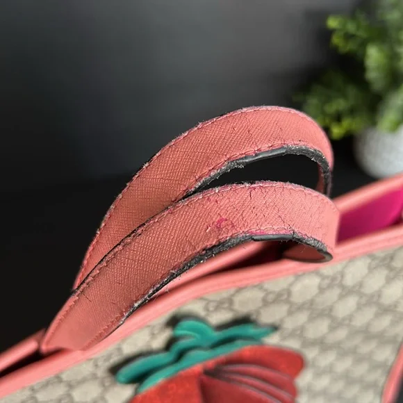 Tote with Strawberry Design - Pink and Gray - Picture 11 of 12